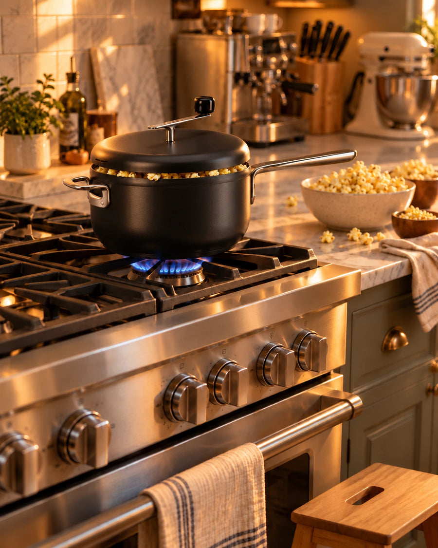 Matte Black Popper on a gas range